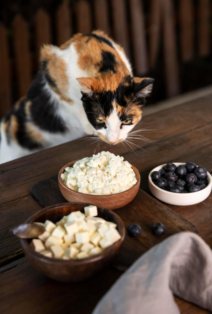 tabby eating food on the table